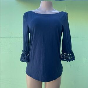 Lilly Pulitzer Navy Blouse with Lace Cuffs